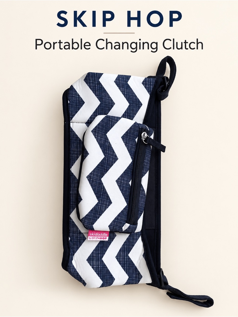 Skip Hop Navy and White Chevron Portable Clutch with Wrist Strap